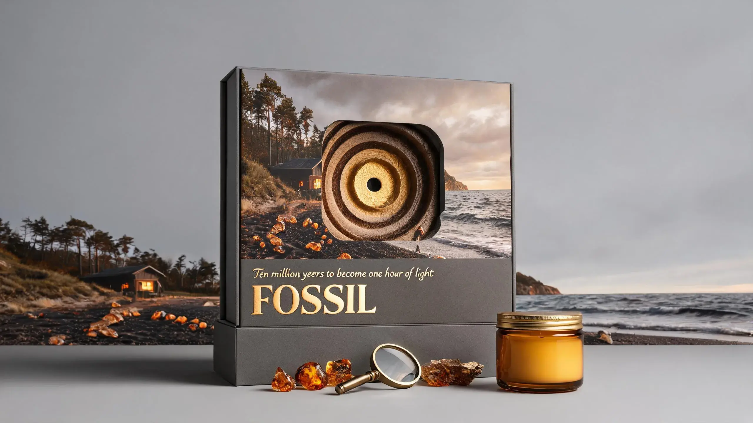 AMBER · FOSSIL Candle Packaging